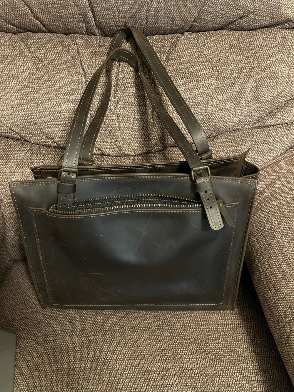 Dark Brown Leather Dog Tote Bag
